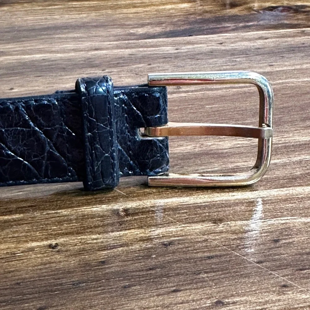 Genuine Crocodile Leather Belt Mens 36 Black Exotic Skin Made in Japan 10175